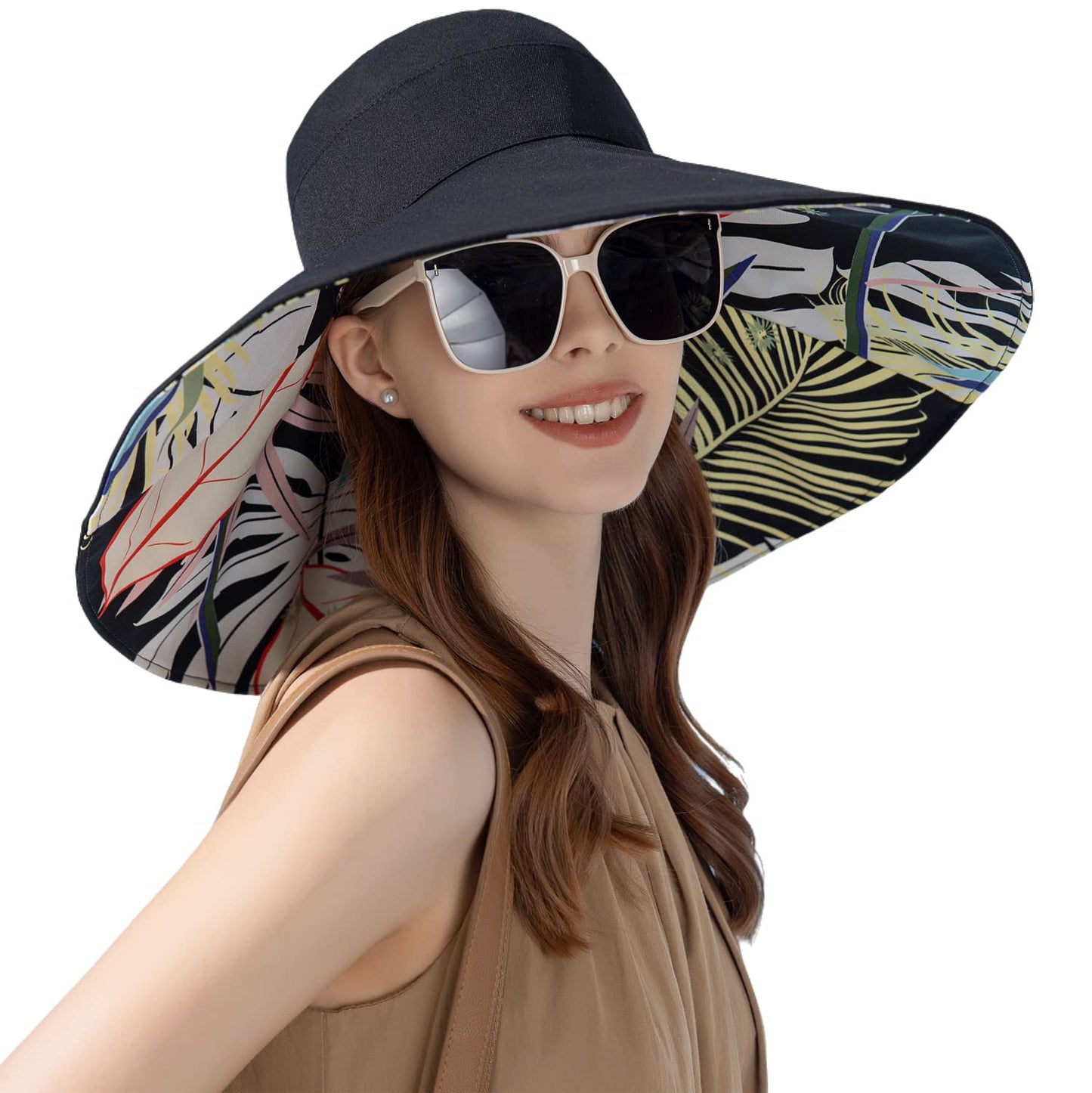 Coastal Wide-Brim Sun Hat – UV Protection, Lightweight & Stylish (Navy Blue / Beige)