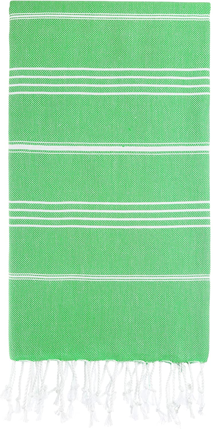Green Monaco Turkish Towel – Lightweight Quick Dry Beach & Bath Towel, Luxury Turkish Cotton Spa Towel, Travel & Pool Towel