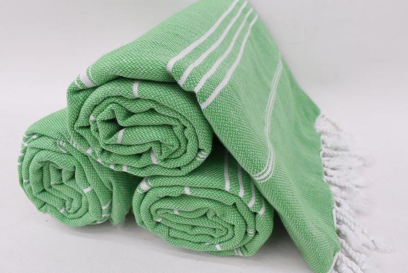 Green Monaco Turkish Towel – Lightweight Quick Dry Beach & Bath Towel, Luxury Turkish Cotton Spa Towel, Travel & Pool Towel