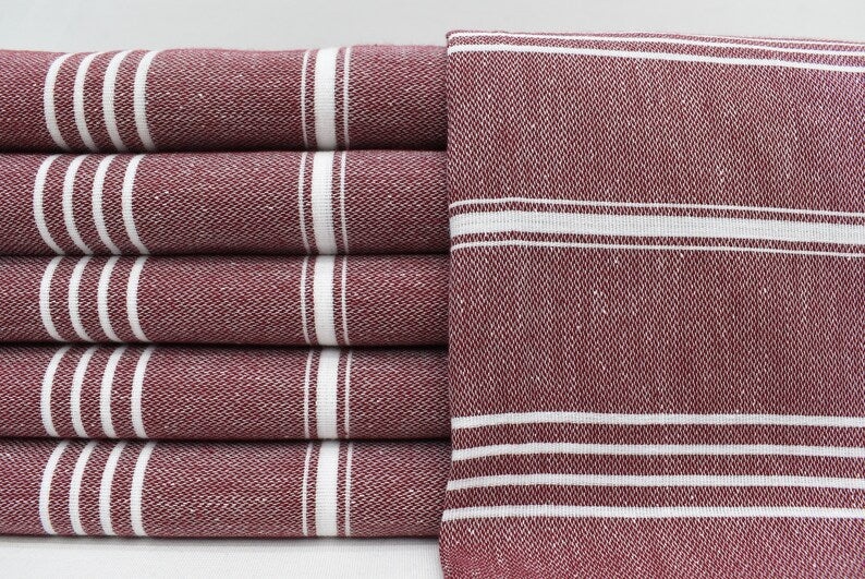 Burgundy Monaco Turkish Towel – Lightweight Quick Dry Beach & Bath Towel, Luxury Turkish Cotton Spa Towel, Travel & Pool Towel