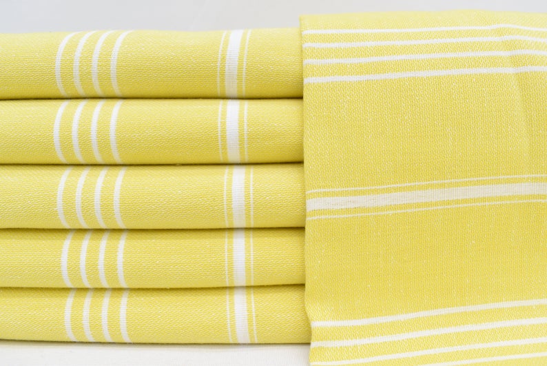 Bright Yellow Monaco Turkish Towel – Lightweight Quick Dry Beach & Bath Towel, Luxury Turkish Cotton Spa Towel, Travel & Pool Towel