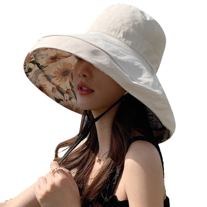 Coastal Wide-Brim Sun Hat – UV Protection, Lightweight & Stylish (Navy Blue / Beige)