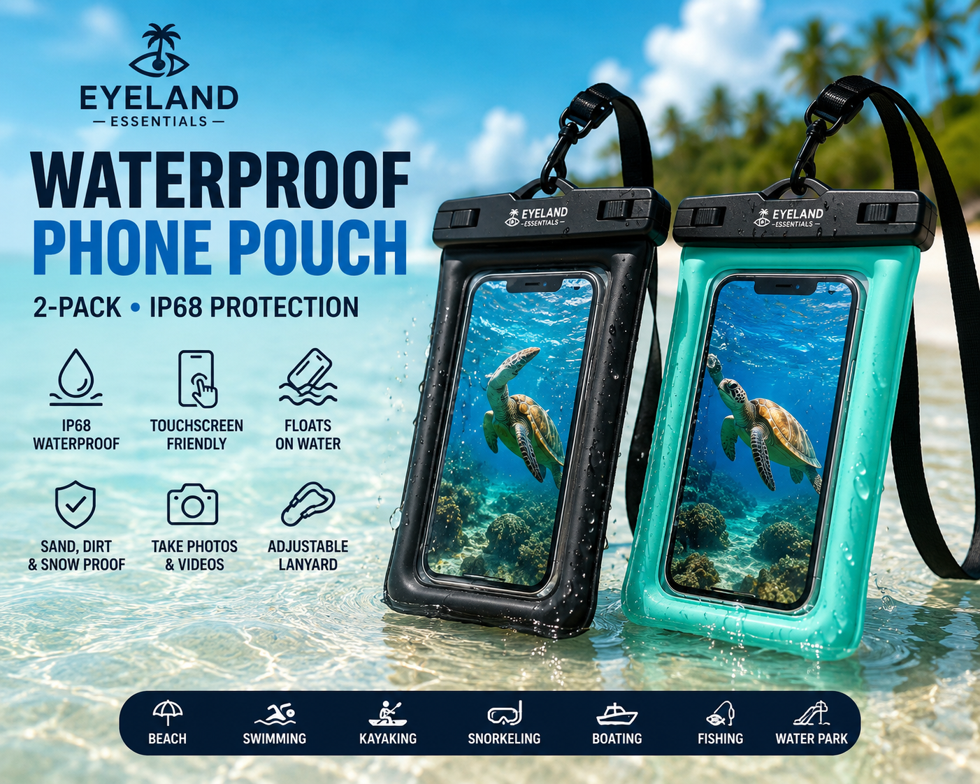 Eyeland Floating Waterproof Phone Pouch (2-Pack) – IP68 Universal Phone Case